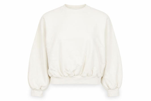 Front view of Zara Women Ivory Crew Neck Pullover Sweatshirt, size M