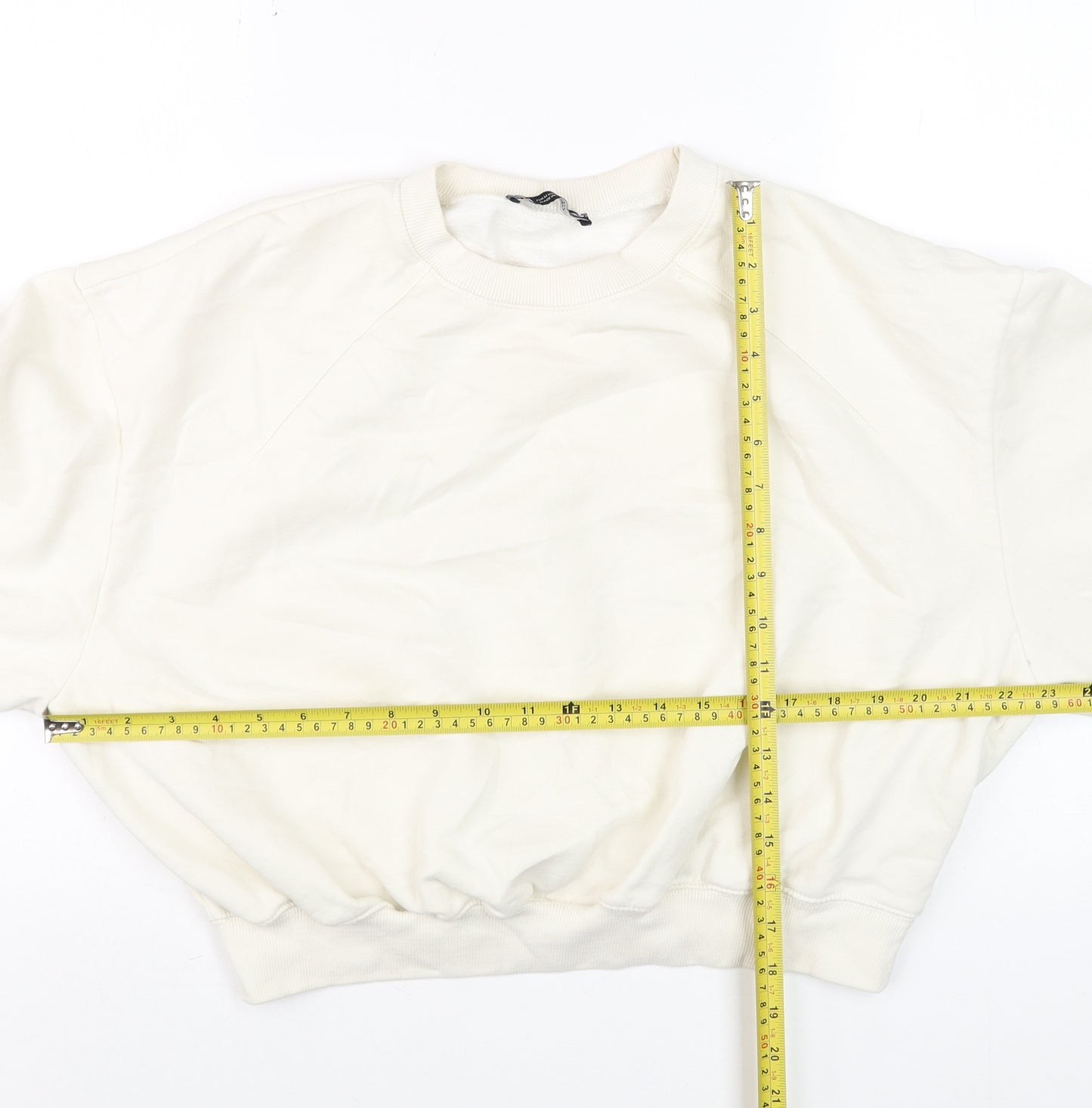 Zara Women Ivory Crew Neck Pullover Sweatshirt Size M