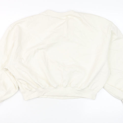 Zara Women Ivory Crew Neck Pullover Sweatshirt Size M