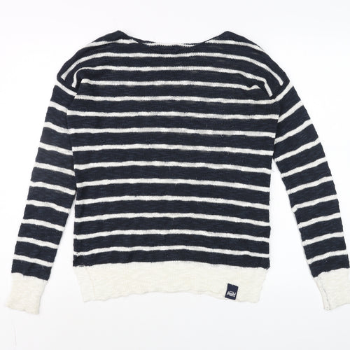 Superdry Womens Blue White Striped Knit Pullover Jumper XS