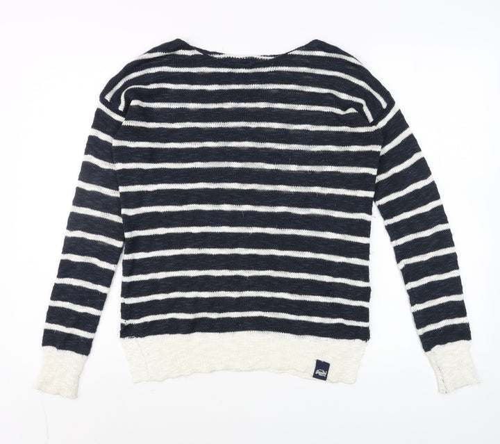 Superdry Womens Blue White Striped Knit Pullover Jumper XS