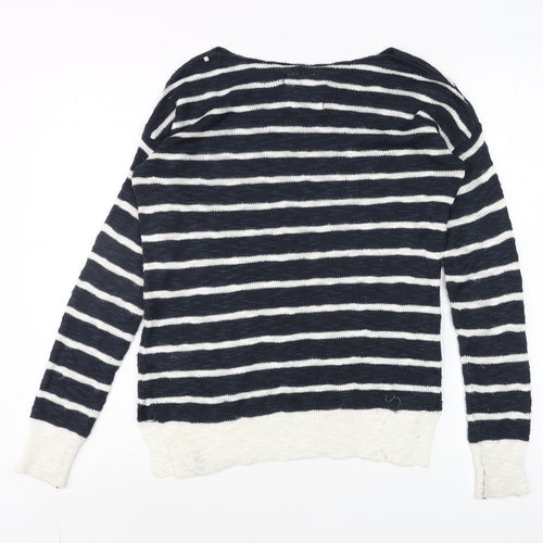 Superdry Womens Blue White Striped Knit Pullover Jumper XS