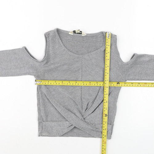 Collectif Women’s Grey Cold Shoulder Twist Front Cropped Top Size 8