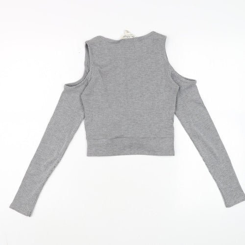 Collectif Women’s Grey Cold Shoulder Twist Front Cropped Top Size 8