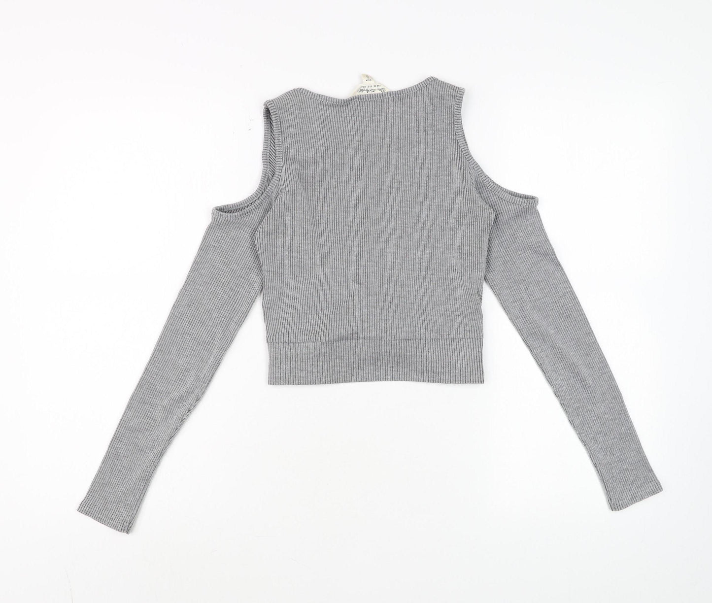 Collectif Women’s Grey Cold Shoulder Twist Front Cropped Top Size 8