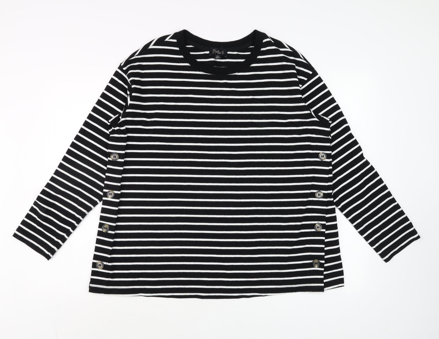 Next Maternity Black White Striped Long Sleeve Cotton T-Shirt UK 14