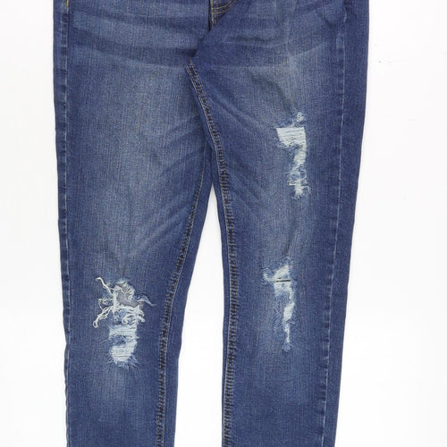BoohooMAN Men's Blue 32 Slim Fit Distressed Skinny Jeans
