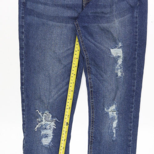 BoohooMAN Men's Blue 32 Slim Fit Distressed Skinny Jeans