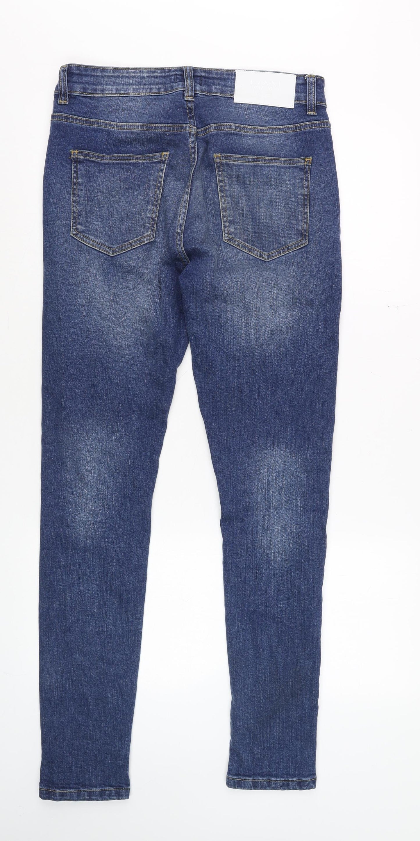 BoohooMAN Men's Blue 32 Slim Fit Distressed Skinny Jeans