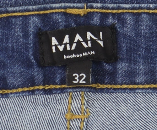 BoohooMAN Men's Blue 32 Slim Fit Distressed Skinny Jeans