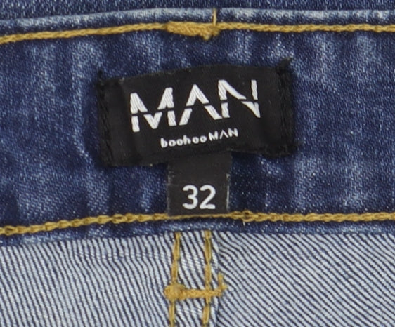 BoohooMAN Men's Blue 32 Slim Fit Distressed Skinny Jeans