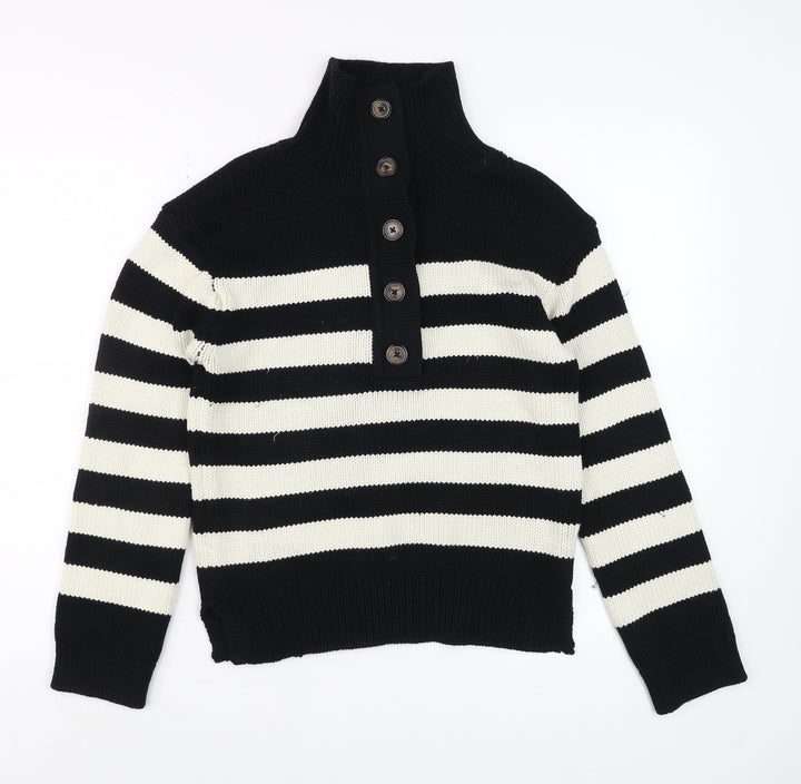 Marks and Spencer Per Una Women's Black Striped High Neck Jumper Size S