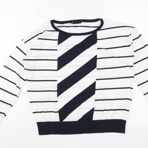 Armani Exchange Men's White Striped Cotton Pullover Jumper Size S