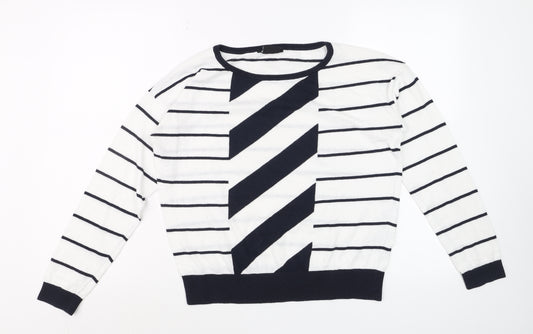 Armani Exchange Men's White Striped Cotton Pullover Jumper Size S