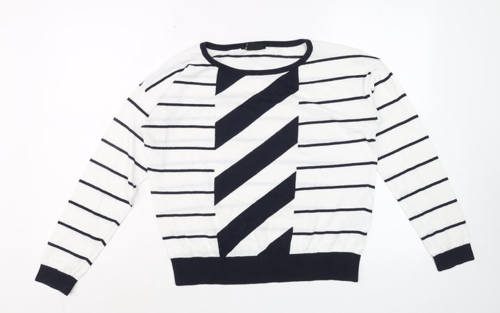 Armani Exchange Men's White Striped Cotton Pullover Jumper Size S