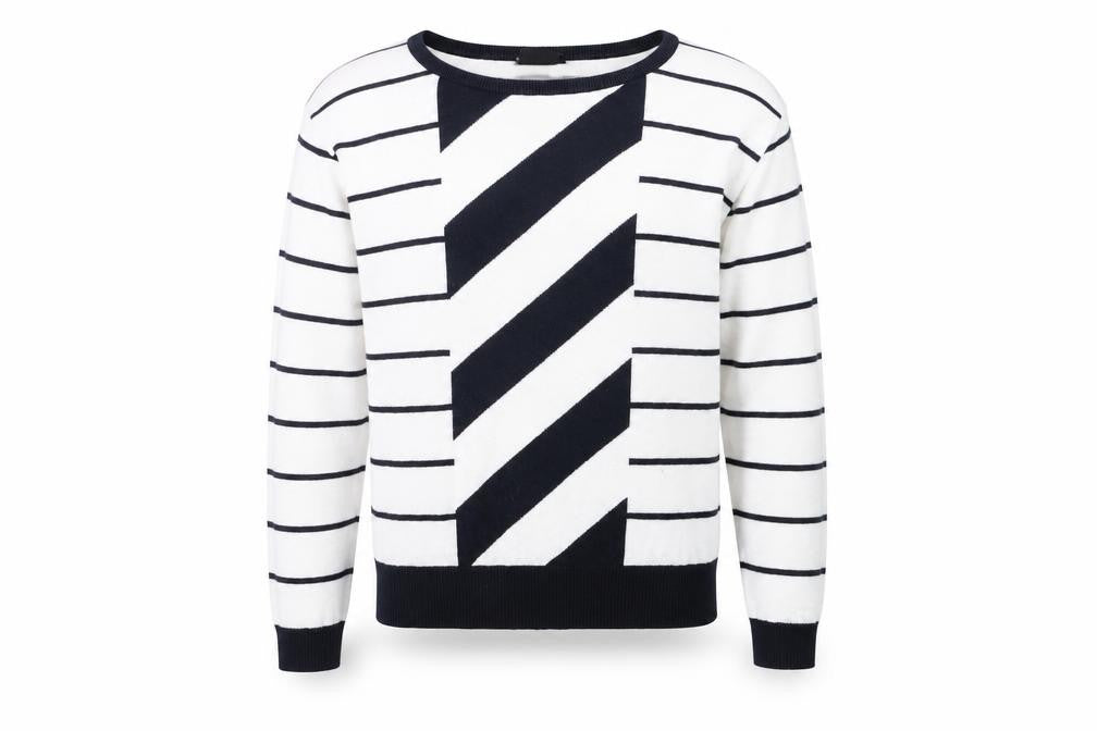 Front view of Armani Exchange Men's White Striped Cotton jumper, size S