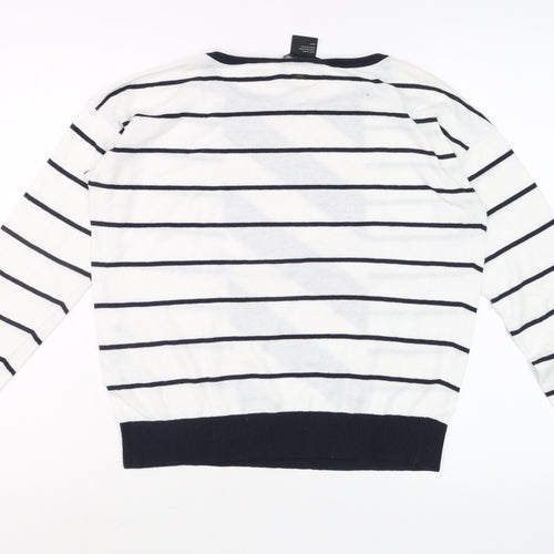 Armani Exchange Men's White Striped Cotton Pullover Jumper Size S