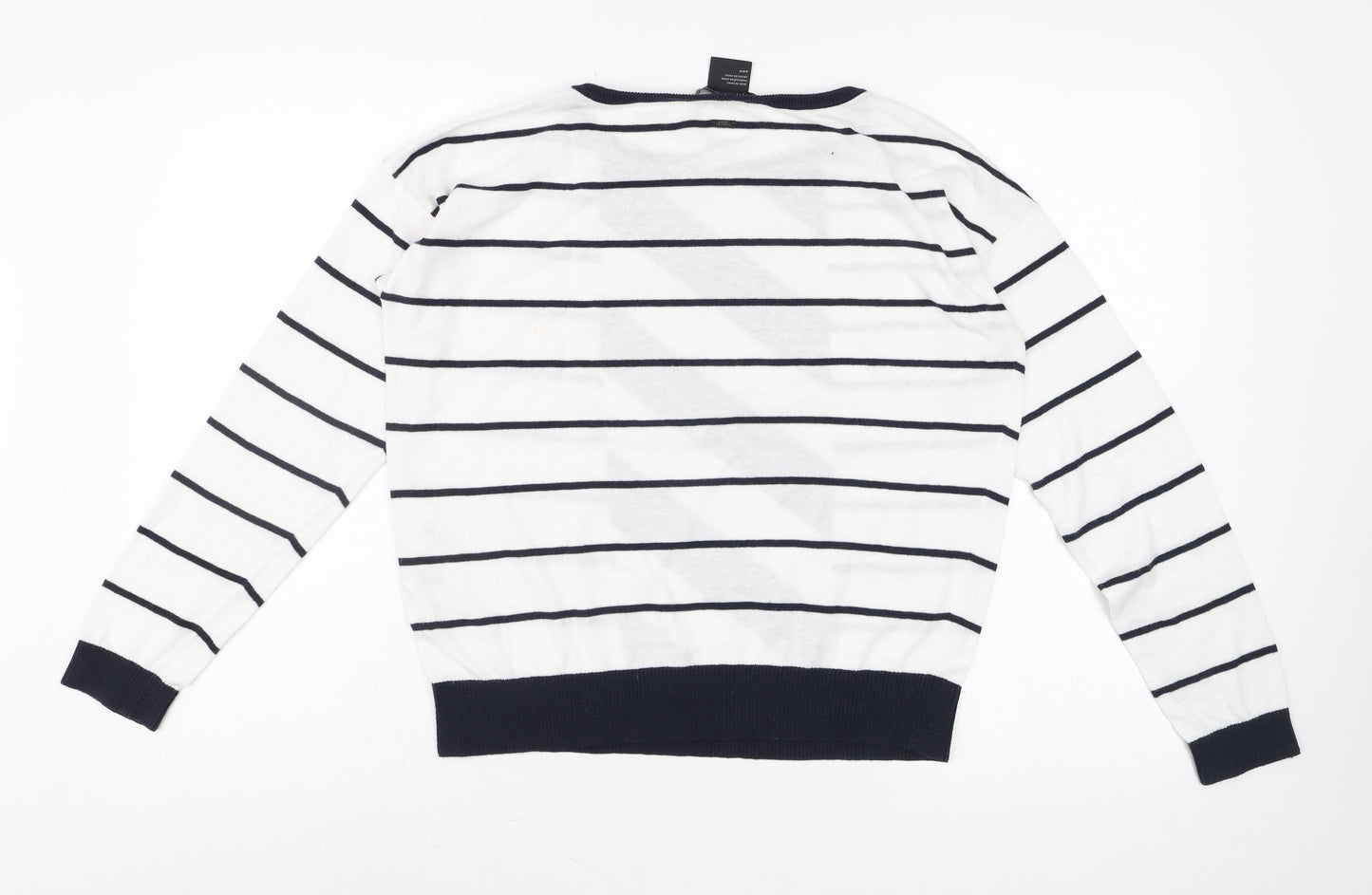 Armani Exchange Men's White Striped Cotton Pullover Jumper Size S