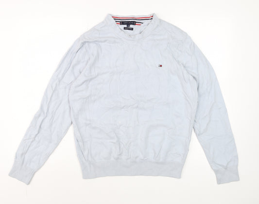 Tommy Hilfiger Men's Blue V-Neck Cotton Jumper M