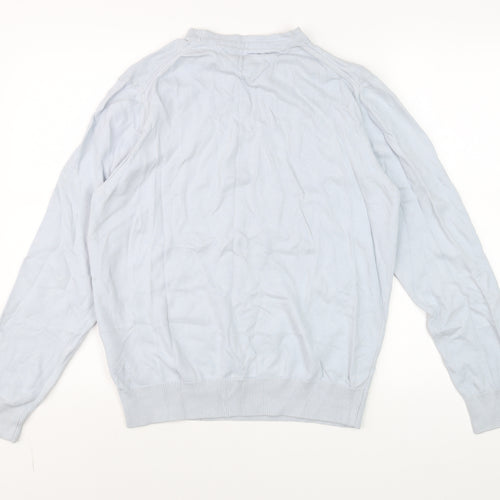 Tommy Hilfiger Men's Blue V-Neck Cotton Jumper M