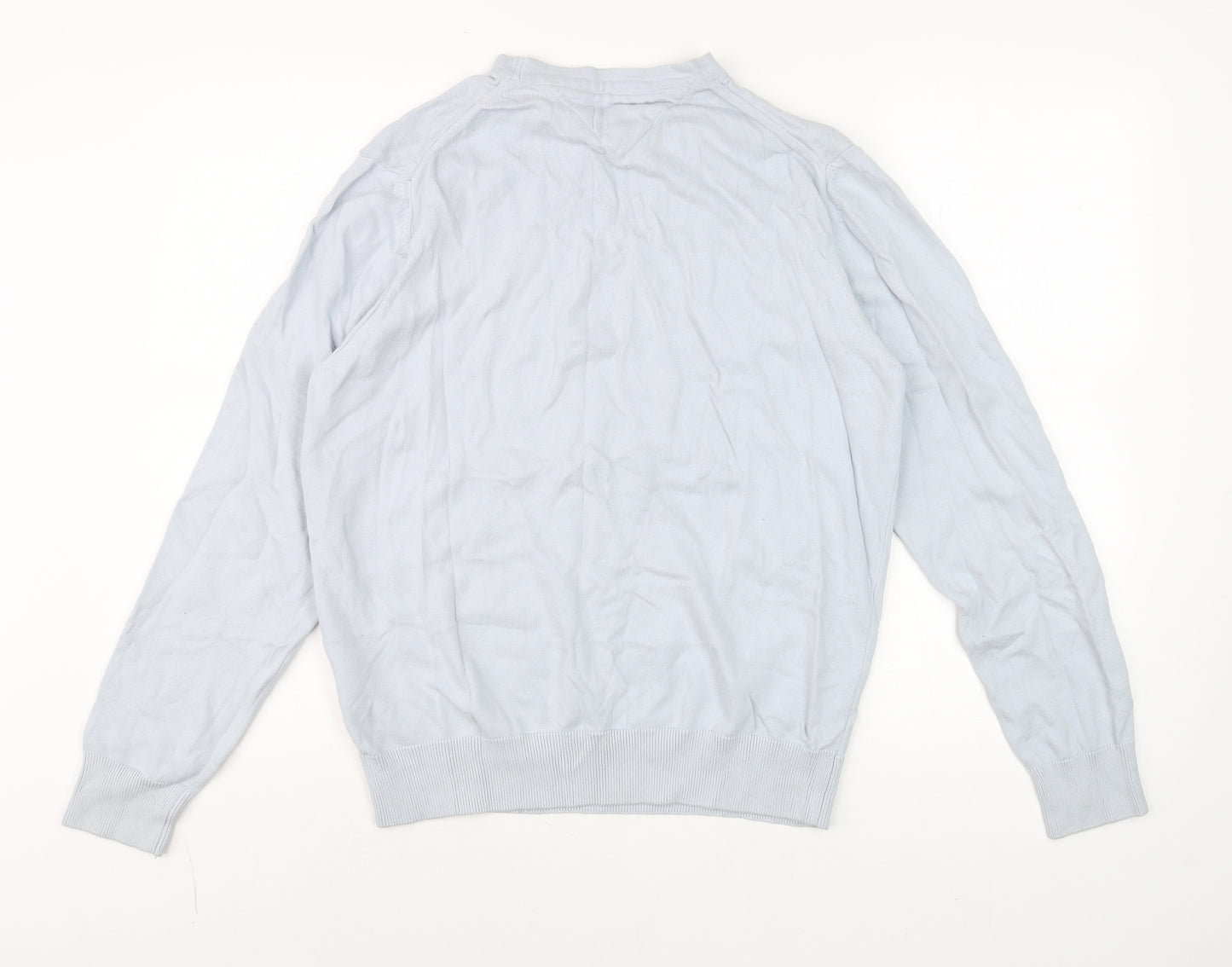Tommy Hilfiger Men's Blue V-Neck Cotton Jumper M