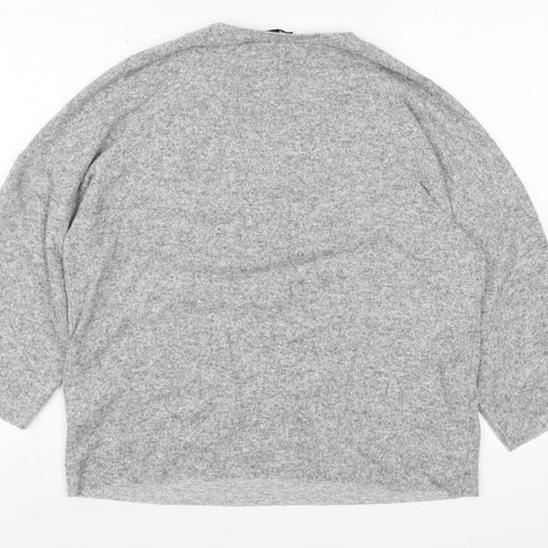 Zara Women Grey Beaded Knit Jumper Size S 3/4 Sleeve Classic Pullover
