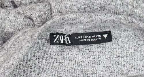 Zara Women Grey Beaded Knit Jumper Size S 3/4 Sleeve Classic Pullover