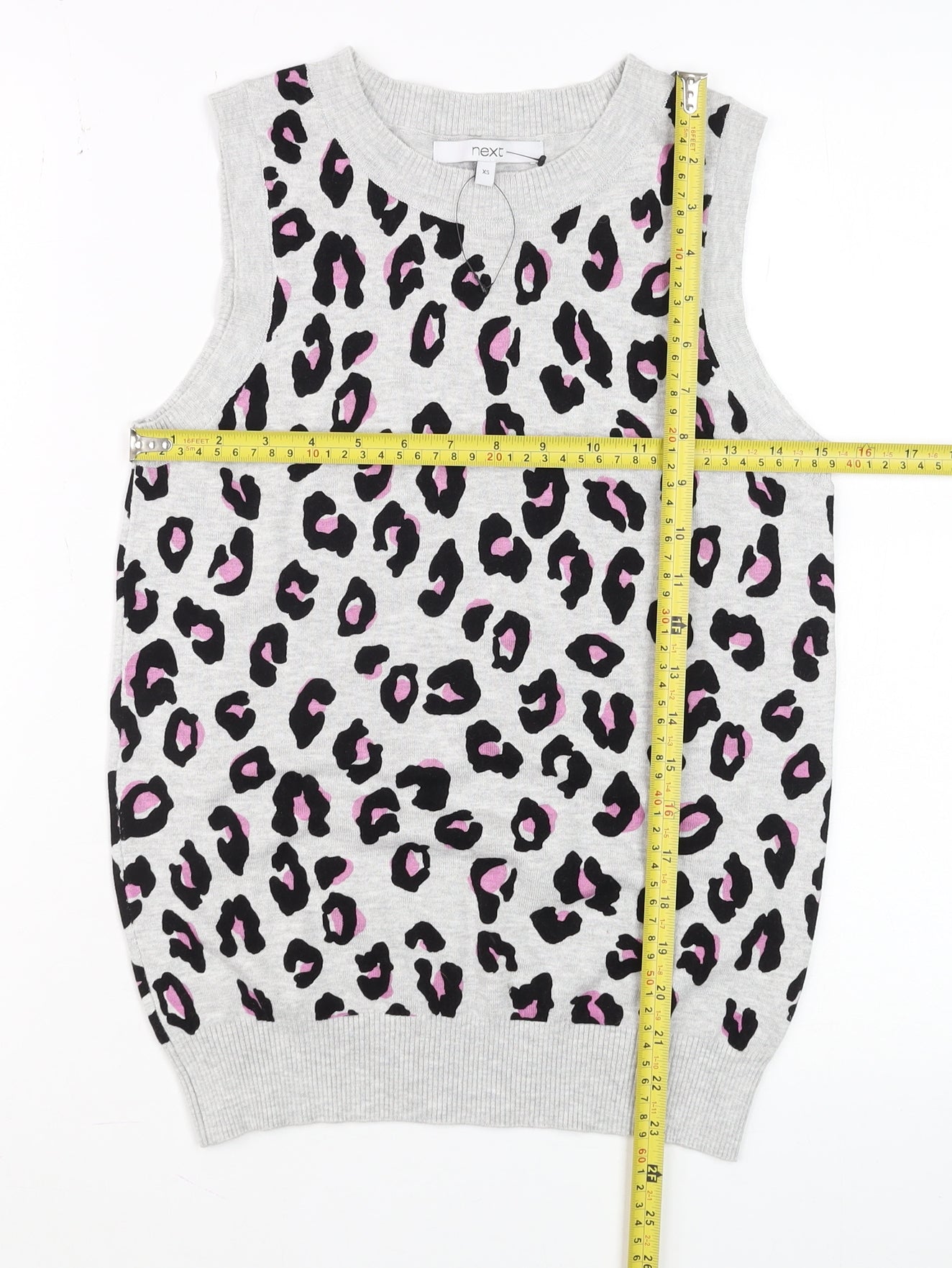 Next Women's Grey Leopard Print Sleeveless Knit Tank XS