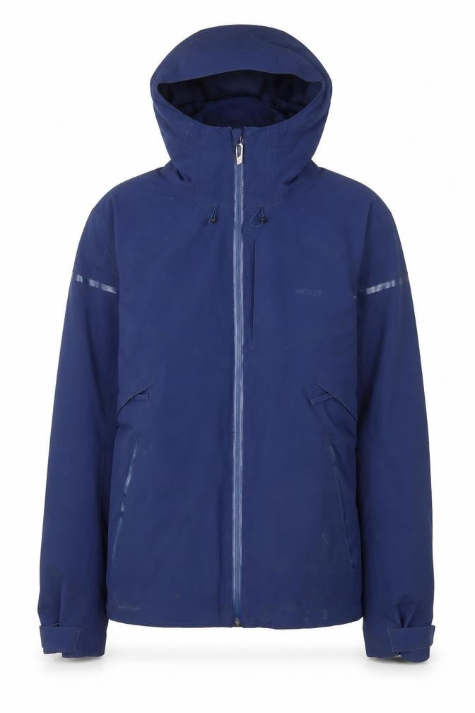 Front view of Wedze men’s blue xs waterproof ski jacket hooded softshell