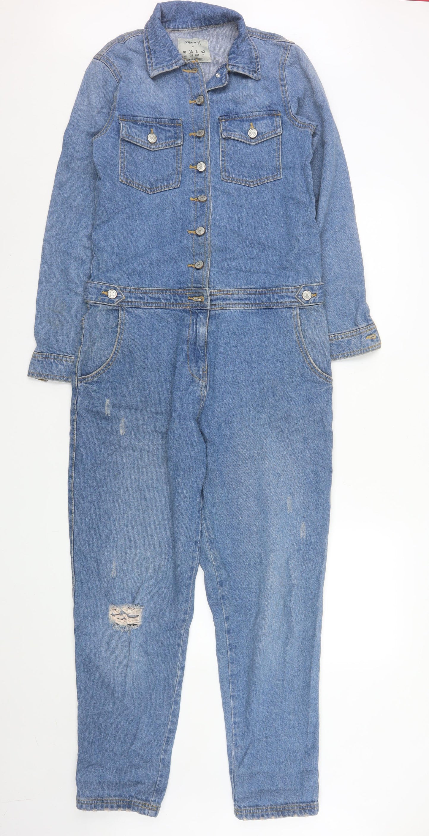 Denim Co Women Blue Denim Long Sleeve Jumpsuit UK 10
