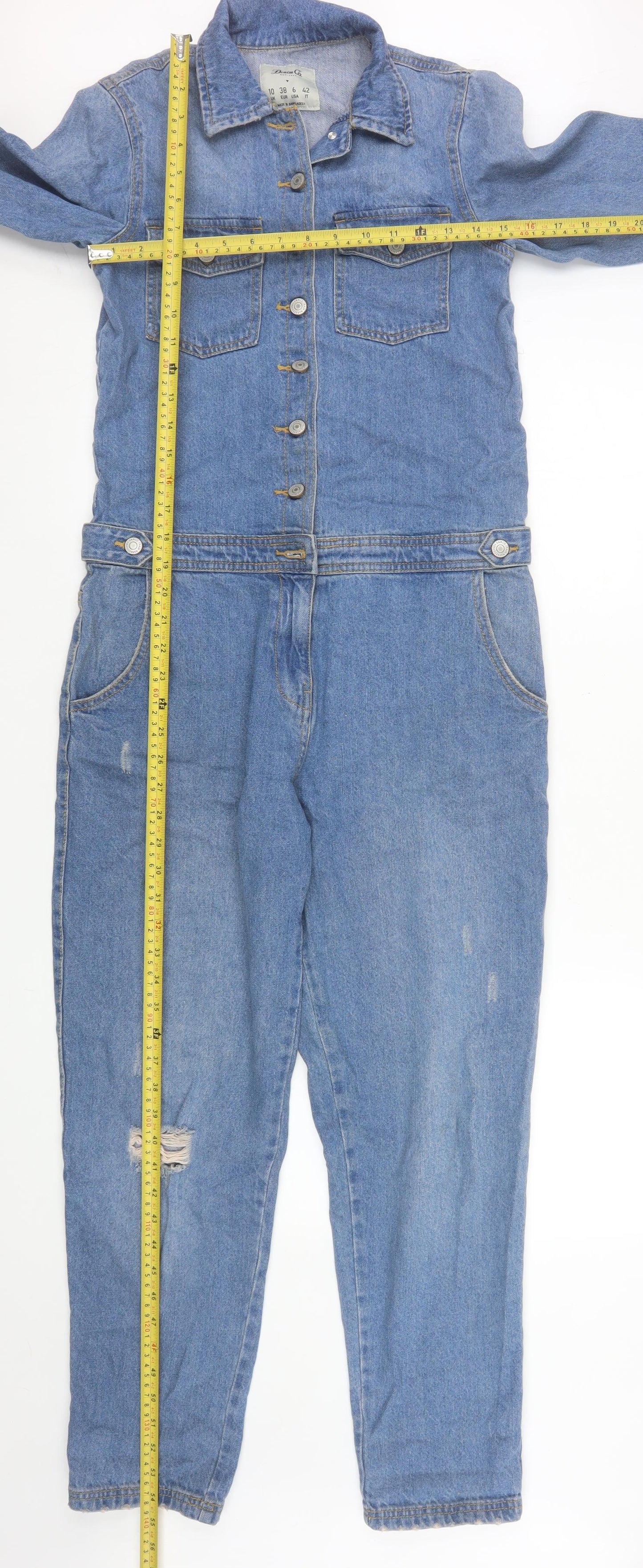 Denim Co Women Blue Denim Long Sleeve Jumpsuit UK 10