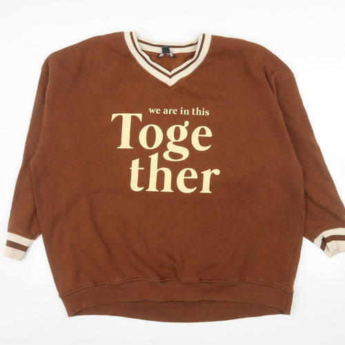 Primark Womens Brown V-Neck Pullover Sweatshirt XL Together Print