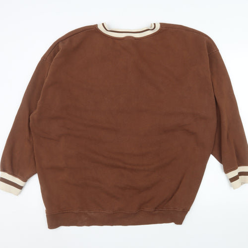 Primark Womens Brown V-Neck Pullover Sweatshirt XL Together Print