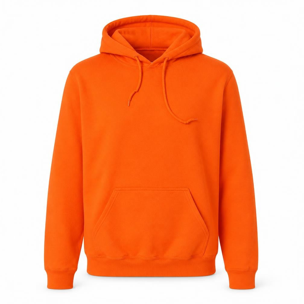 Front view of Gildan women’s orange pullover hoodie cotton blend, size L