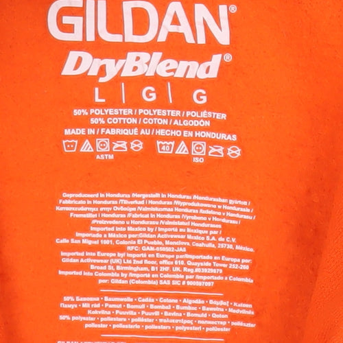 Gildan Womens Orange Pullover Hoodie Cotton Blend Size L