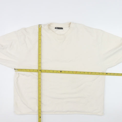 ZARA Women Ivory Cotton Crew Neck Pullover Sweatshirt Size S