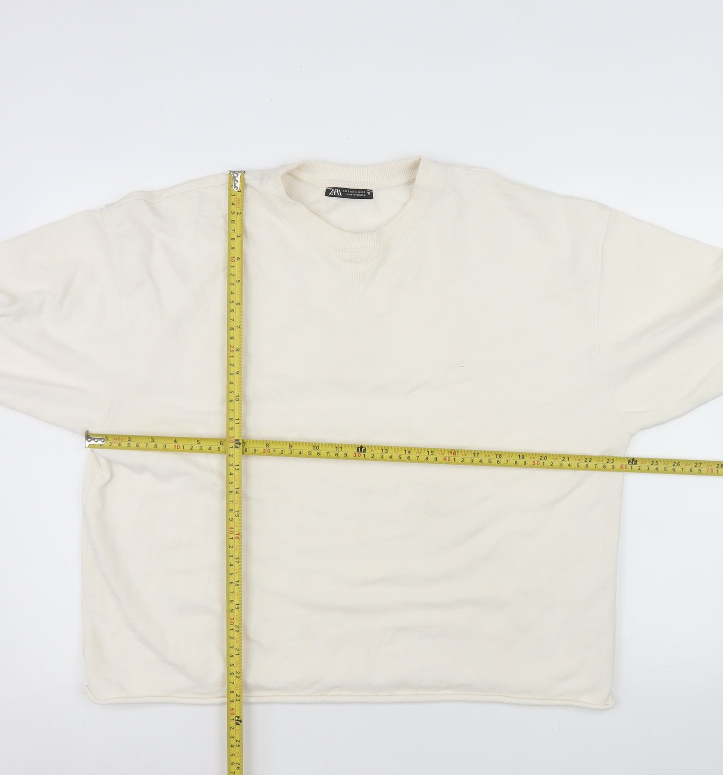 ZARA Women Ivory Cotton Crew Neck Pullover Sweatshirt Size S