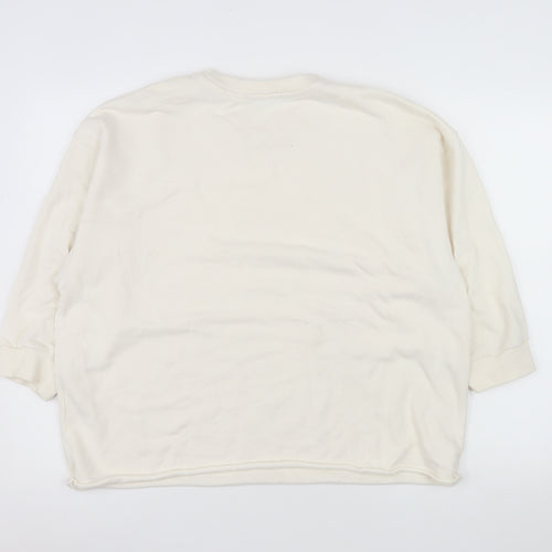 ZARA Women Ivory Cotton Crew Neck Pullover Sweatshirt Size S