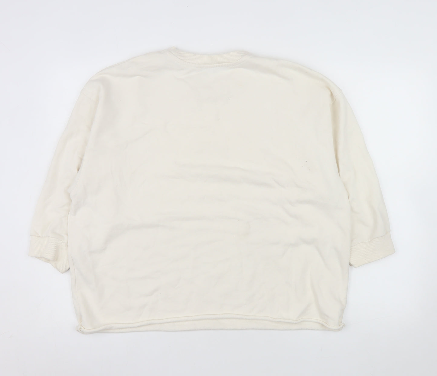 ZARA Women Ivory Cotton Crew Neck Pullover Sweatshirt Size S
