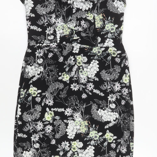 Miss Selfridge Women's Black Floral Strapless Bodycon Dress Size 10