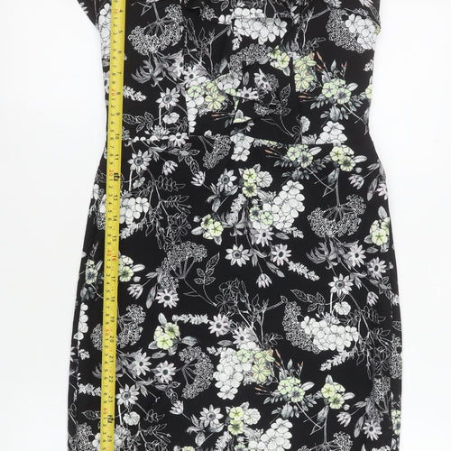 Miss Selfridge Women's Black Floral Strapless Bodycon Dress Size 10