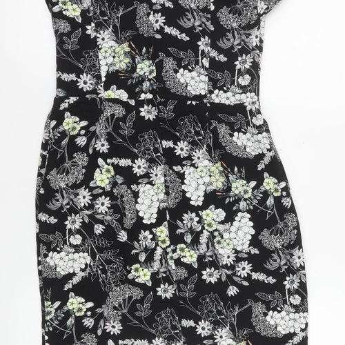 Miss Selfridge Women's Black Floral Strapless Bodycon Dress Size 10