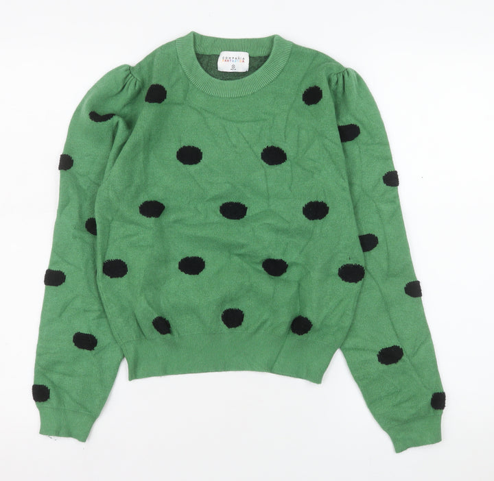 Compañía Fantástica Women's Green Polka Dot Puff Sleeve Jumper M