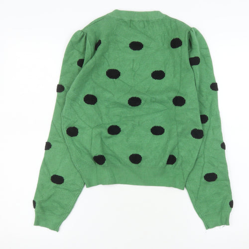Compañía Fantástica Women's Green Polka Dot Puff Sleeve Jumper M