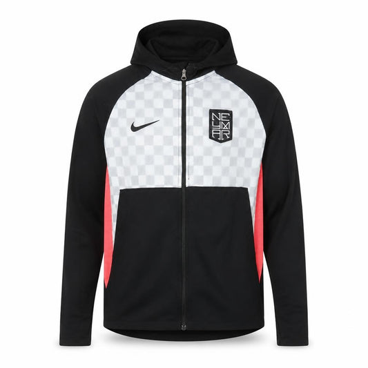 Front view of Nike boys’ black neymar dri-fit hooded full zip track jacket, size M
