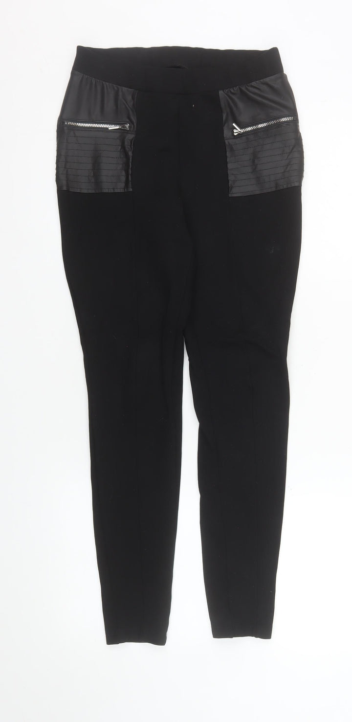 Calzedonia Women’s Black Faux Leather Trim Slim Leg Leggings M