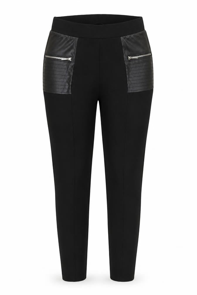 Calzedonia Women’s Black Faux Leather Trim Slim Leg Leggings M