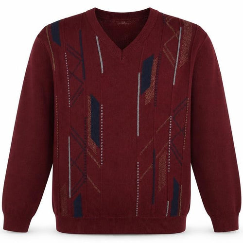 DG's Prestige Collection Men's Red V-Neck Geometric Wool Blend Jumper L
