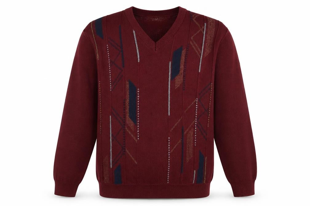 DG's Prestige Collection Men's Red V-Neck Geometric Wool Blend Jumper L