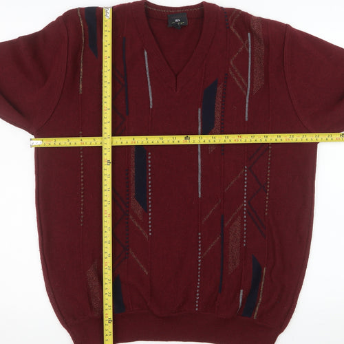 DG's Prestige Collection Men's Red V-Neck Geometric Wool Blend Jumper L